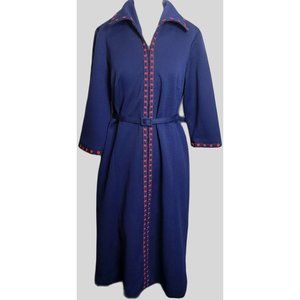Vintage Dress Damon Dress Navy Blue Red Trim Zip Front Belted Collar 60s Retro